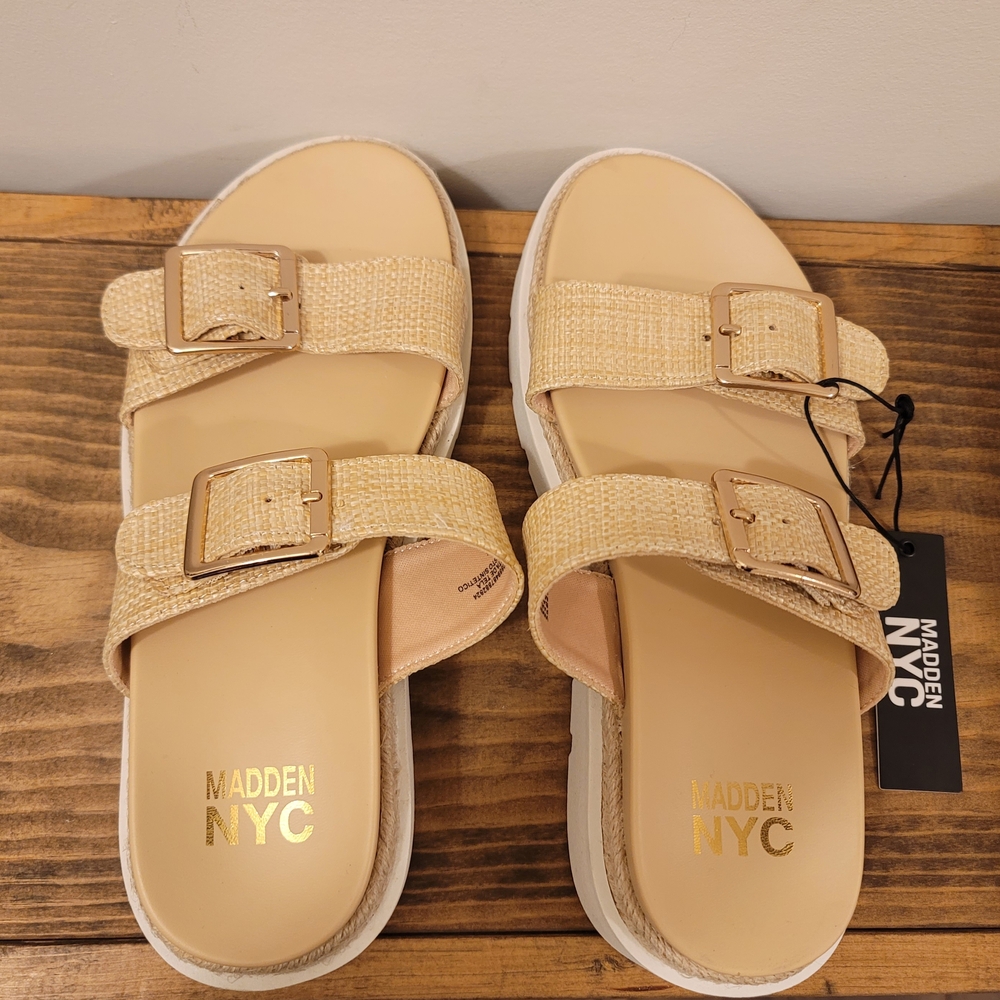 Madden NYC Women’s Platform Two Strap Sandals - Raffia, Size: 8 Women